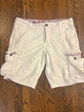 Red Camel White Ripstop Cargo Shorts w/ Lavender Trim